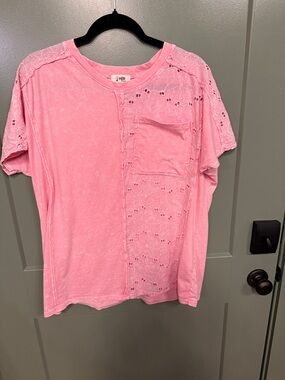 J. HER Pink Short Sleeve Lace Accent Tee